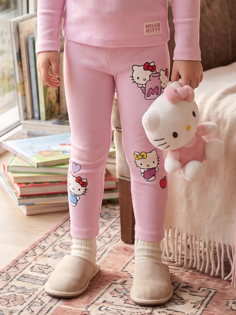 Zara Pink Hello Kitty Ribbed Leggings